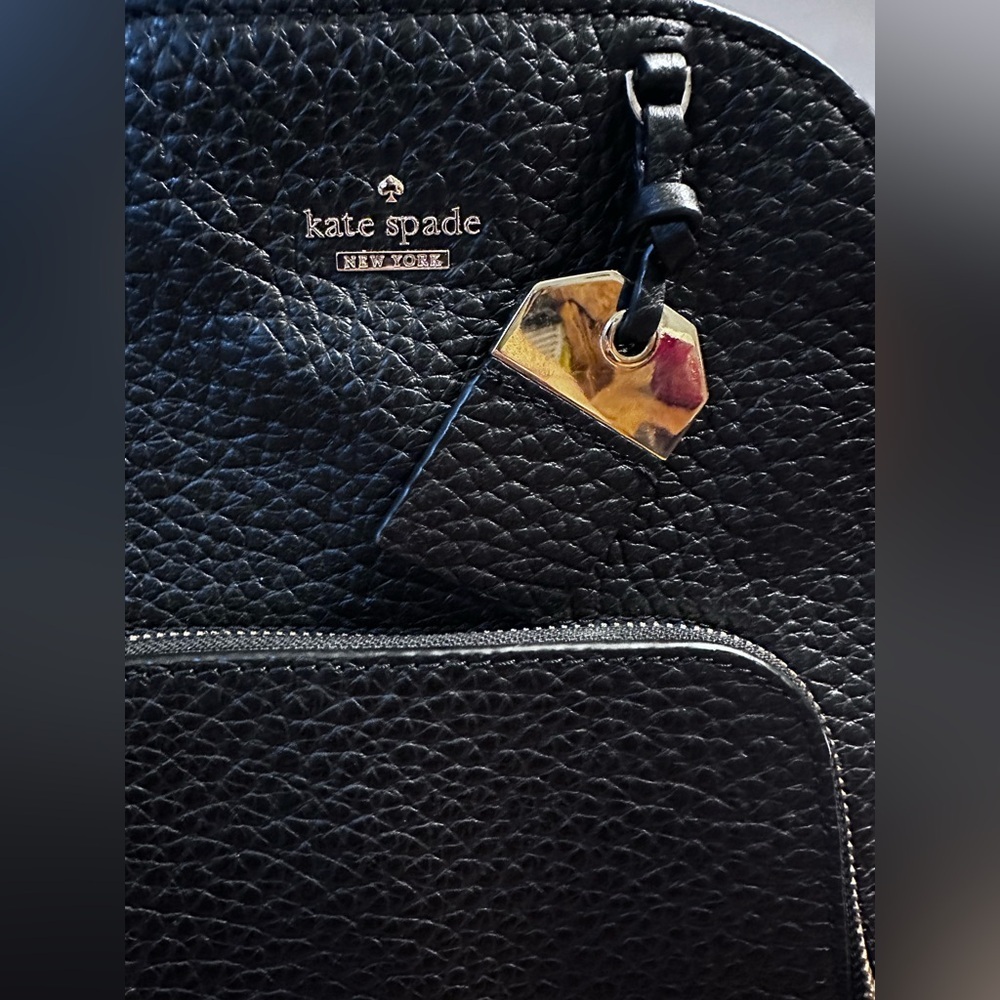 Kate Spade Textured Black Backpack with Gold Accents - Picture 2 of 8